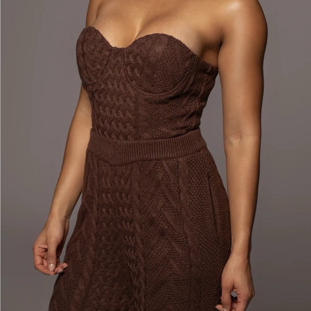 NWT JLUXLABEL Chocolate Davina Sweater Knit Bustier W/ Elvina Sweater Knit Pants